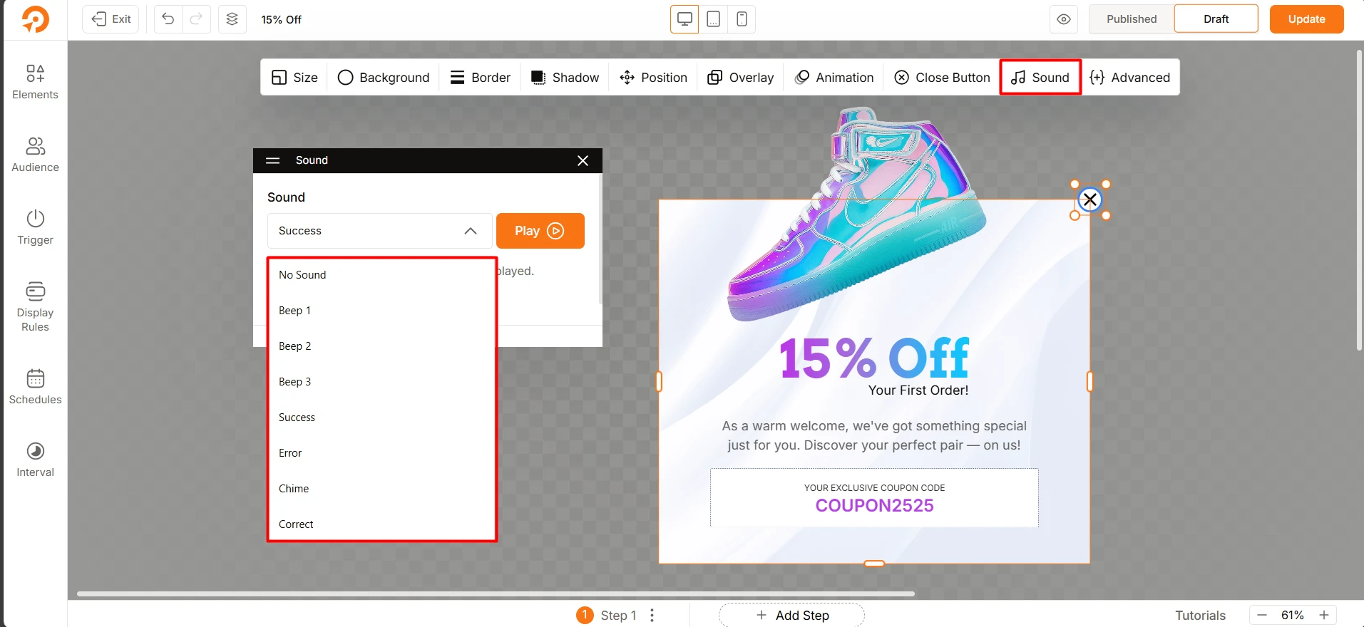 Adding Sound Effects to popups using WowOptin Sound TAb settings