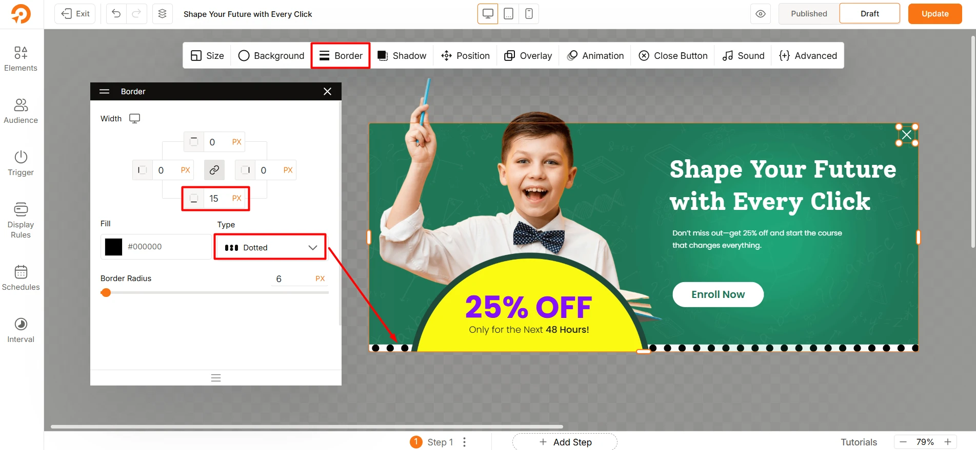 Adding border in a popup using WowOptin Border tab settings