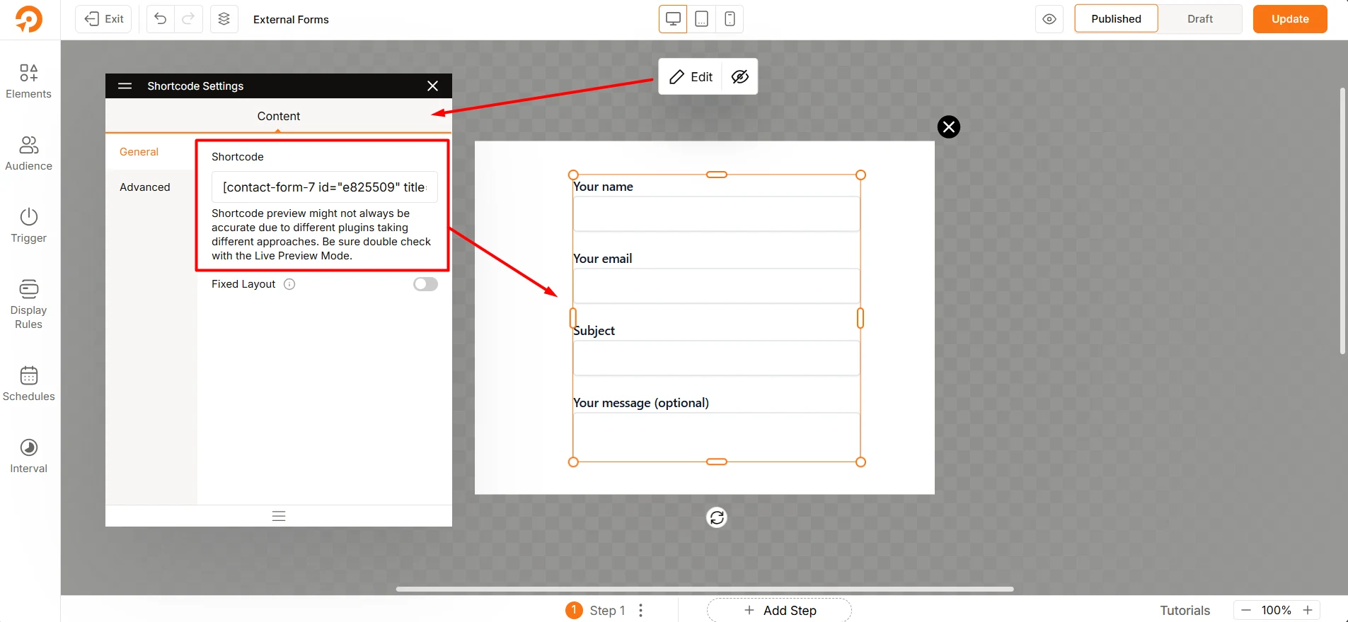 Adding content through shortcode in WowOptin