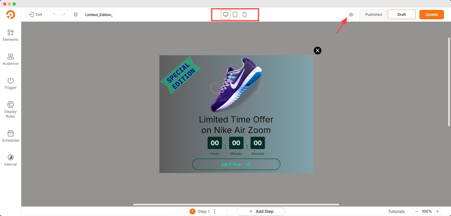 responsiveness and live preview button