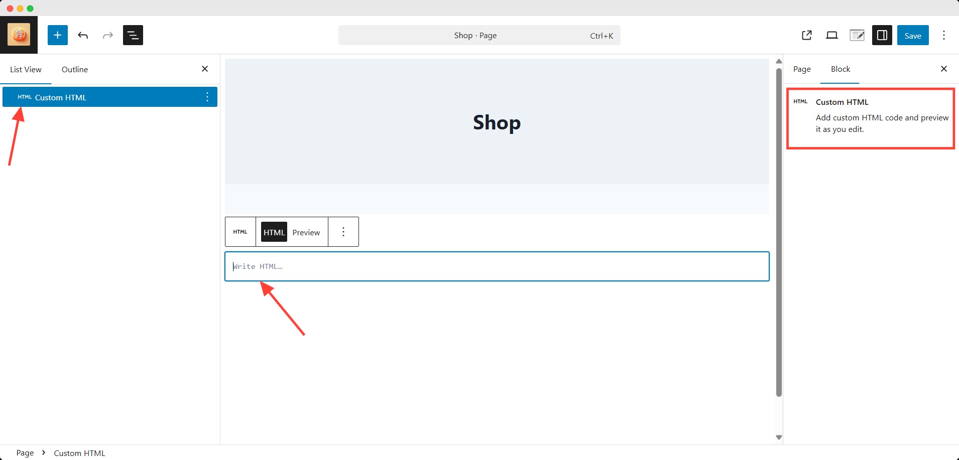 Add a Custom HTML Block