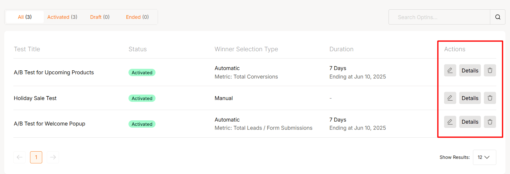 See Details and Delete the Test on WowOptin