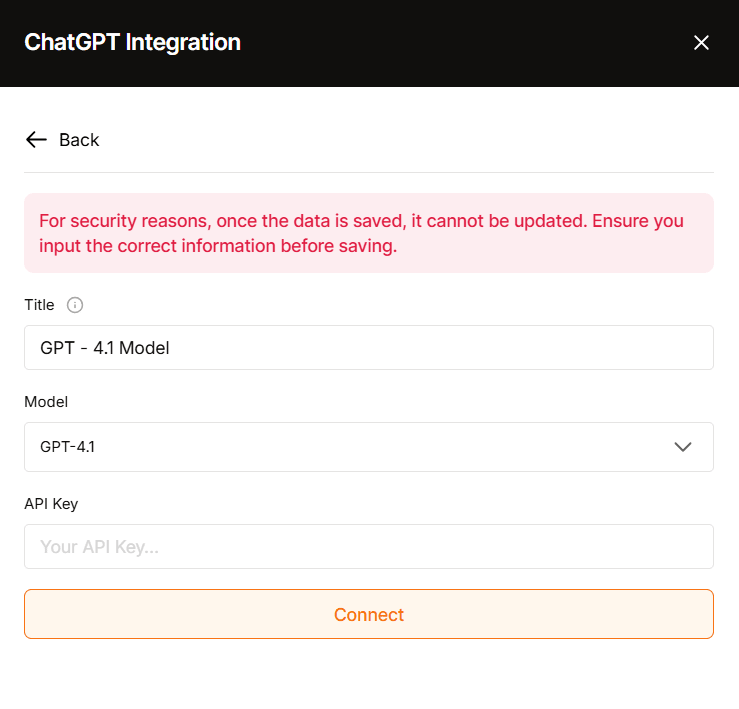 Setting up ChatGPT API credential in the WowOptin integration section