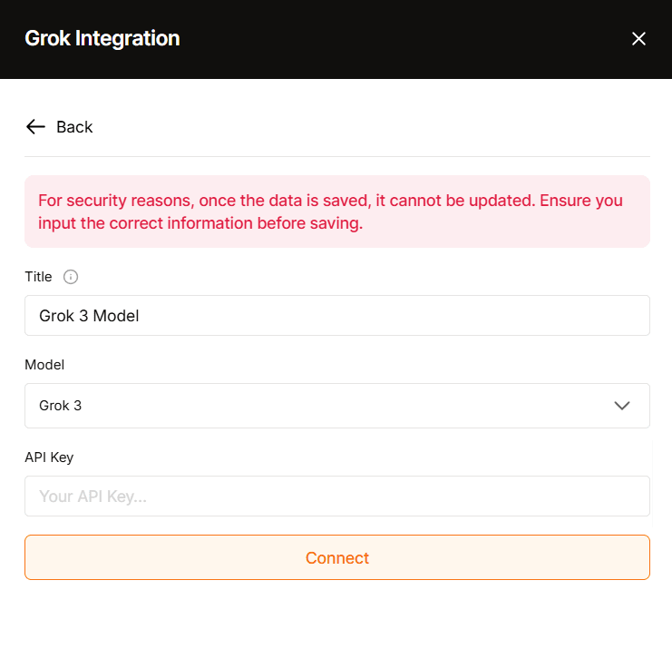 Setting up XAI's Grok API credential in the WowOptin integration section