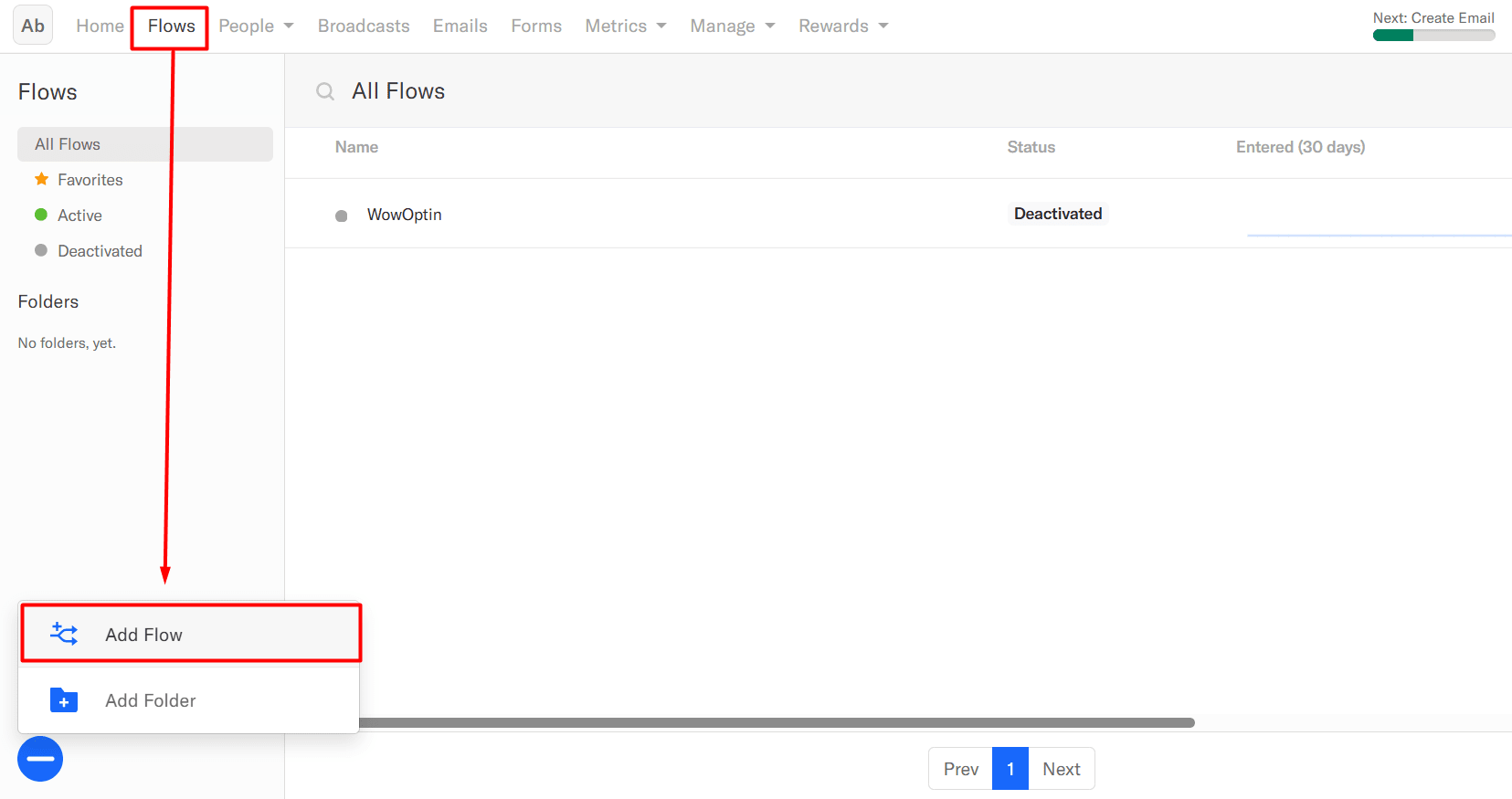 Add a flow from the flows tab on Encharge
