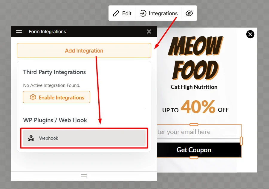Choose Webhook option for integration