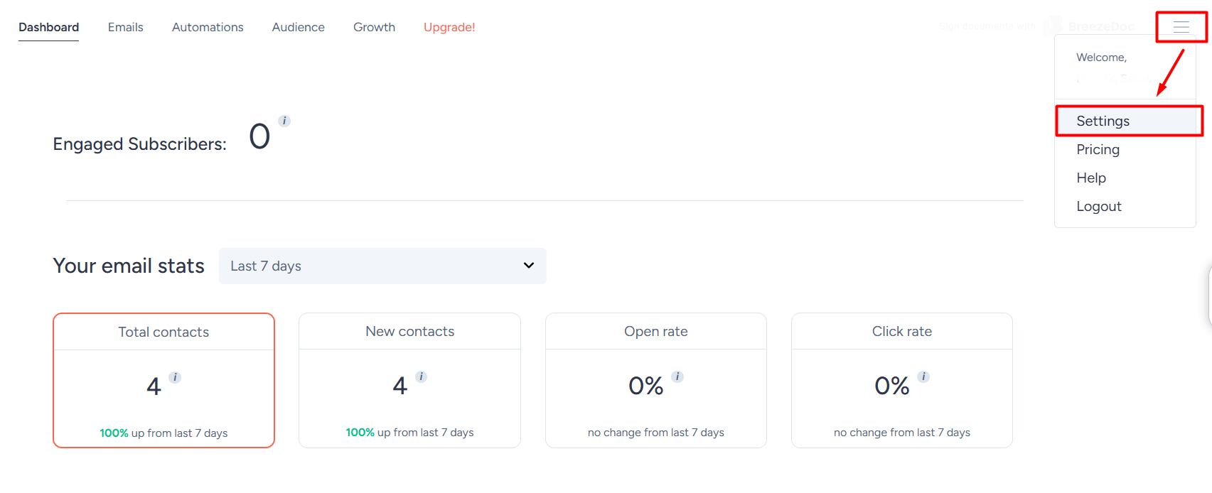 From the SendFox dashboard navigate to the settings