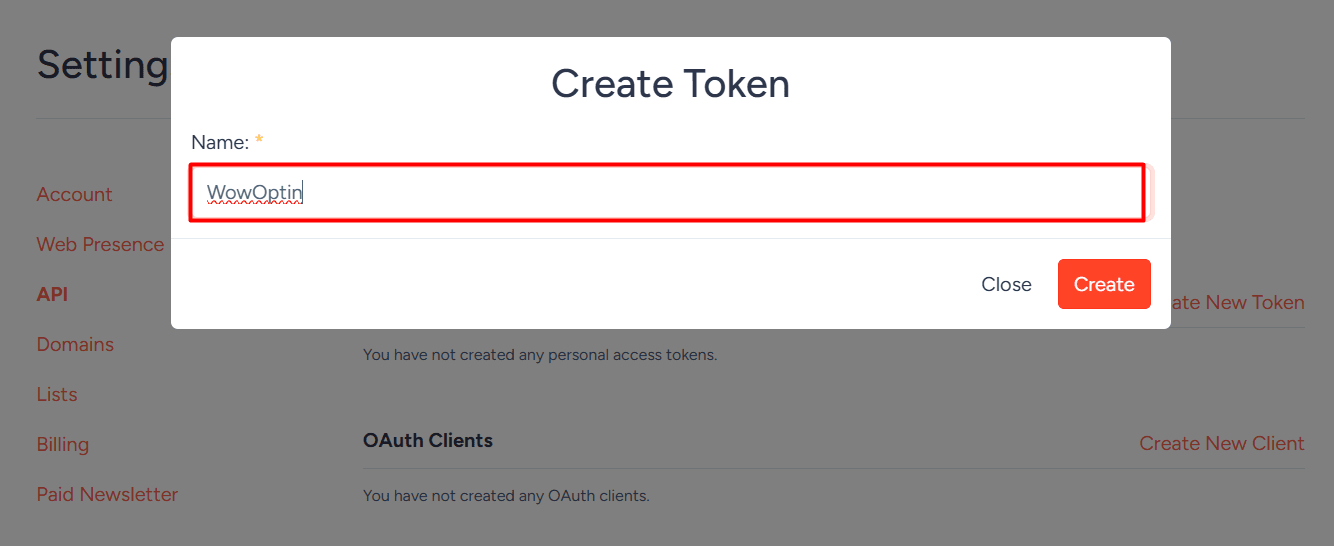 Give a name to your API token in SendFox