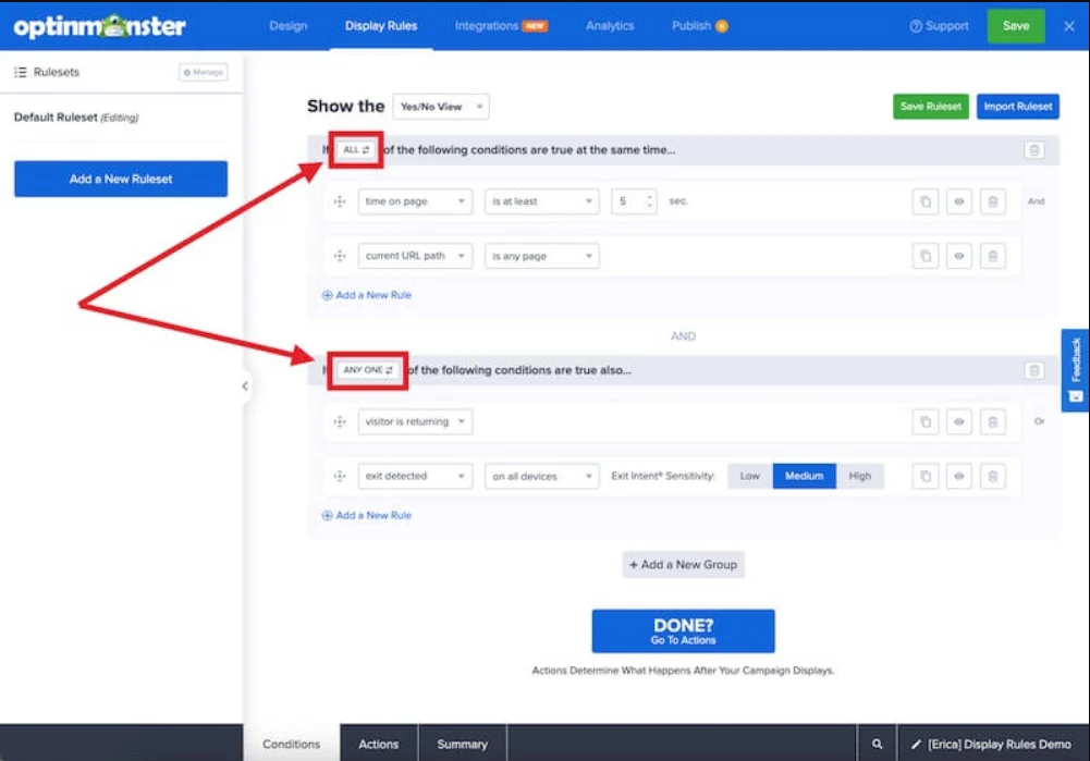 OptinMonster Display Rule Tab