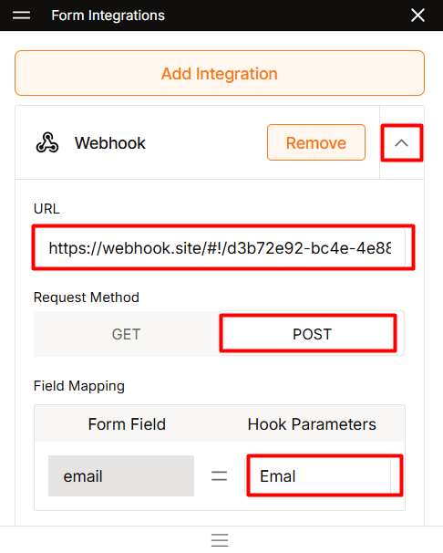 Set up the webhook settings