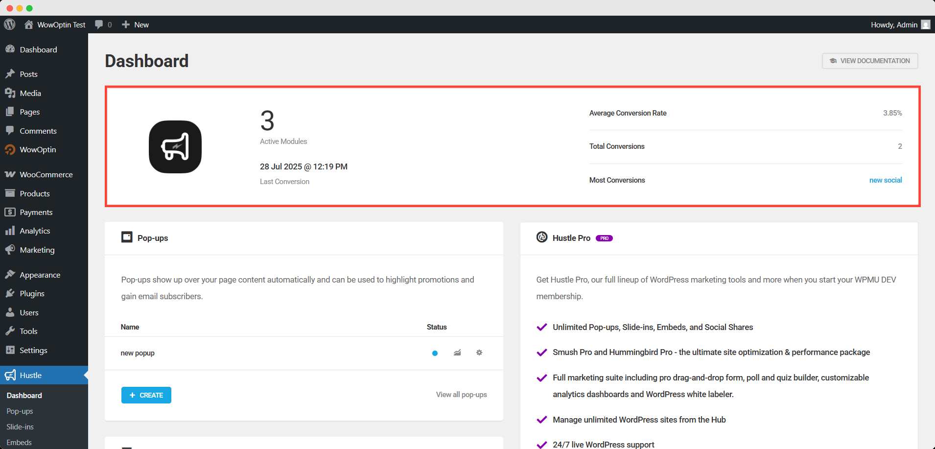 basic analytics of hustle pro