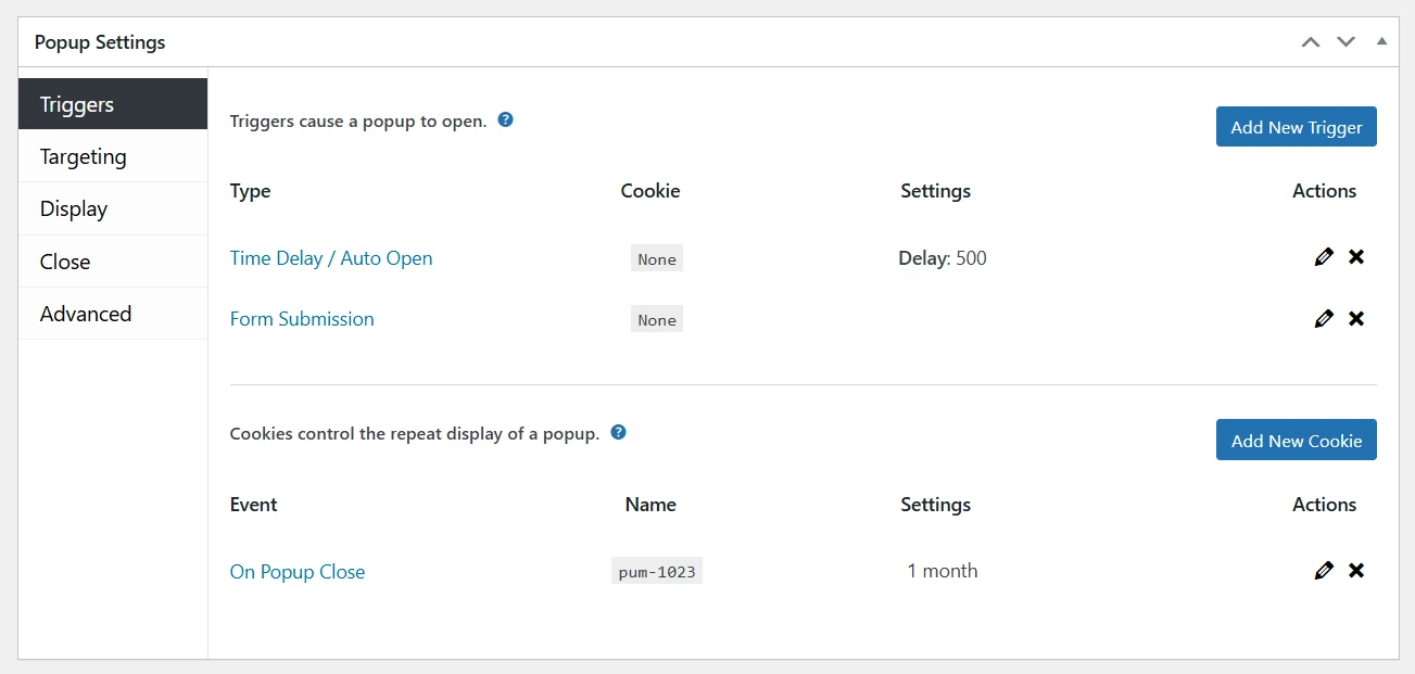 popup maker triggers