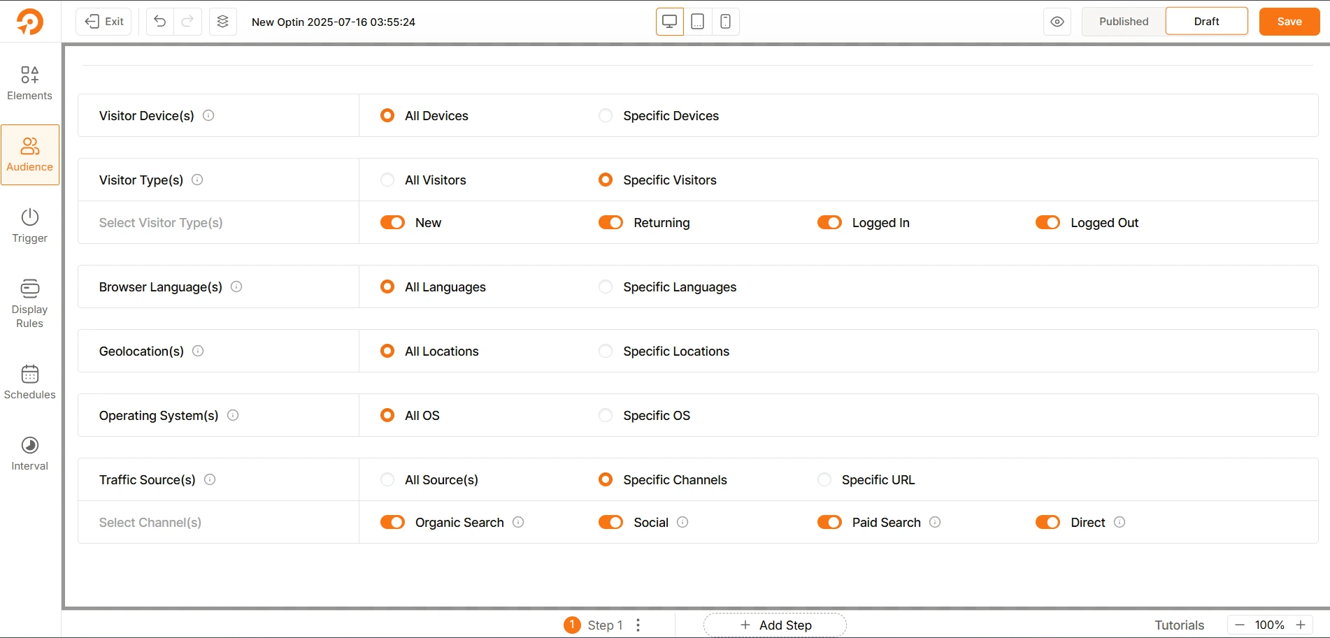 WowOptin advanced audience targeting