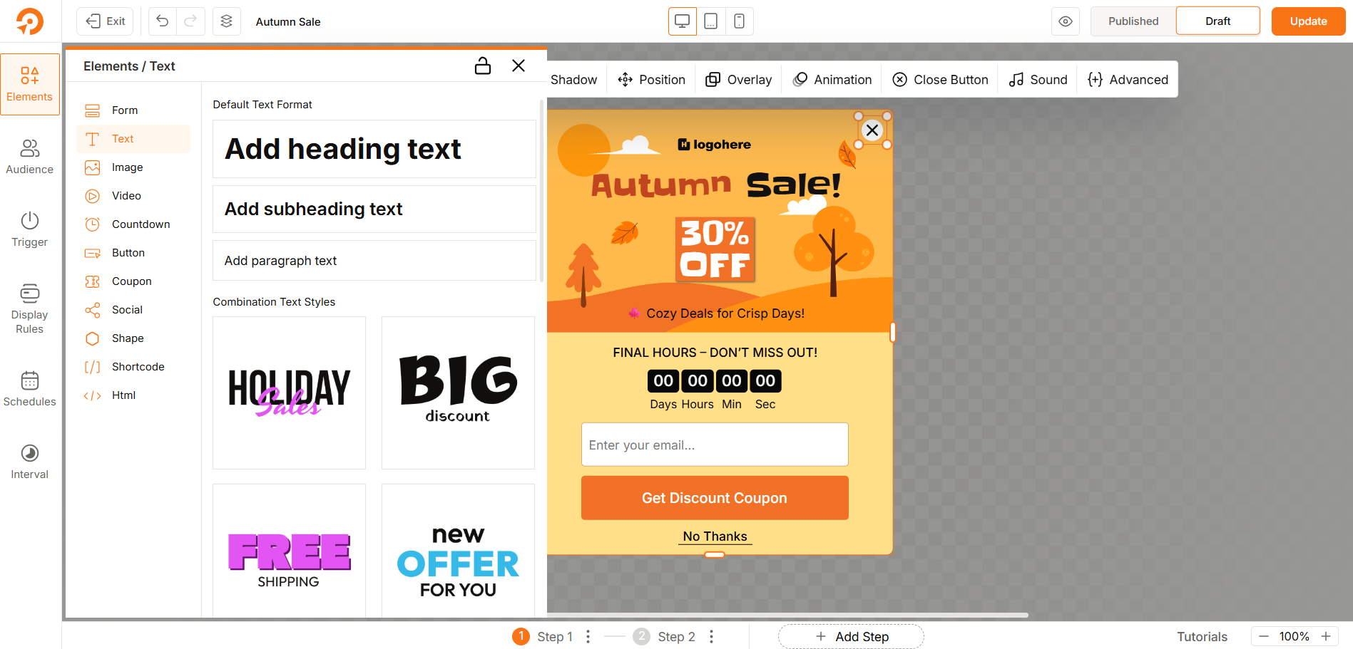 wowoptin drag and drop editor
