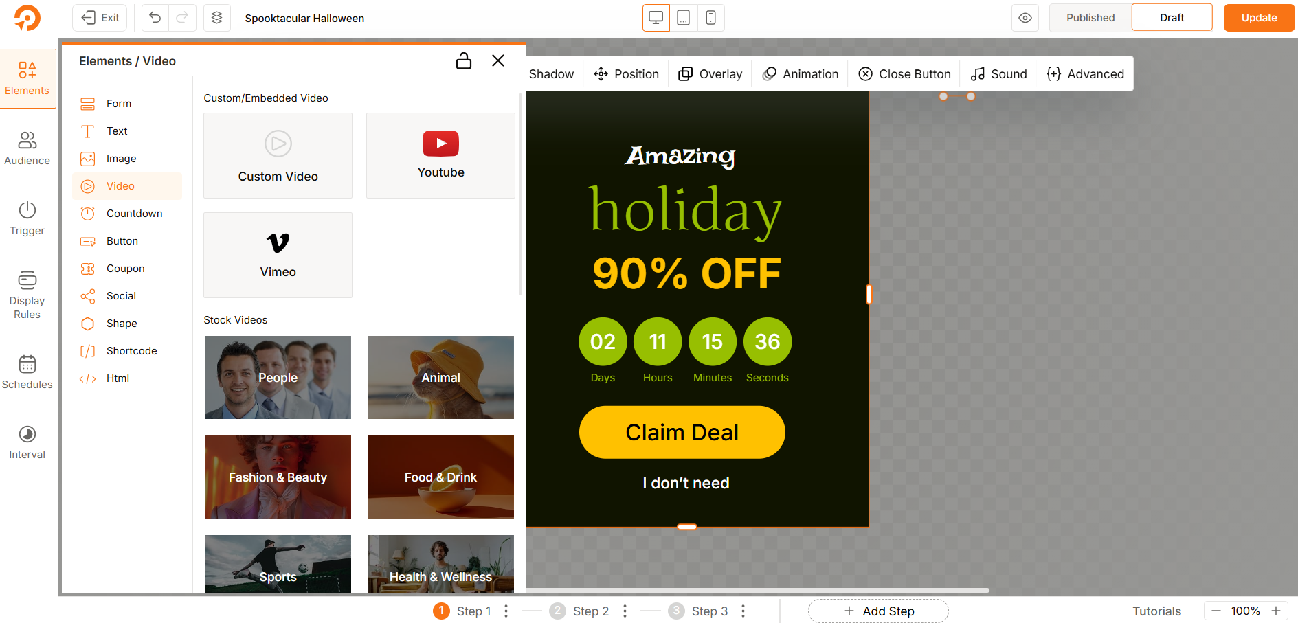 wowoptin live popup preview