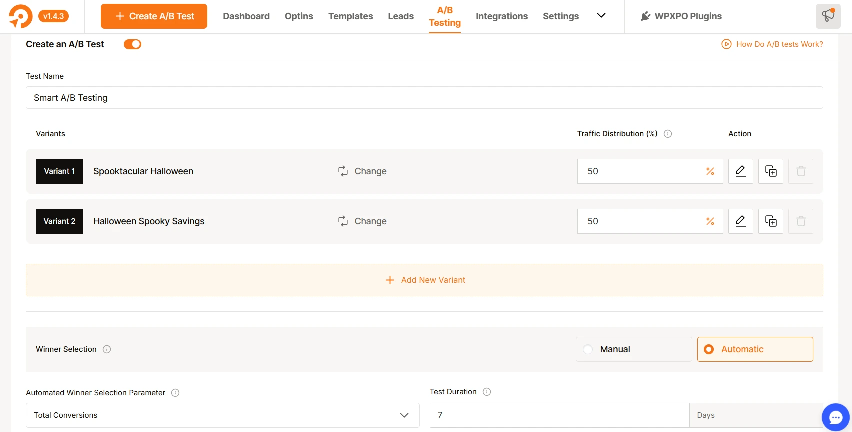 wowoptin smart ab testing