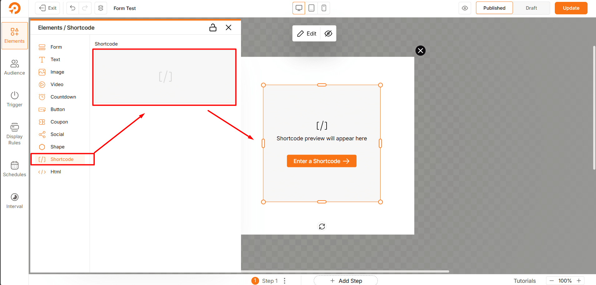 Adding a Shortcode Element to the WowOptin builder
