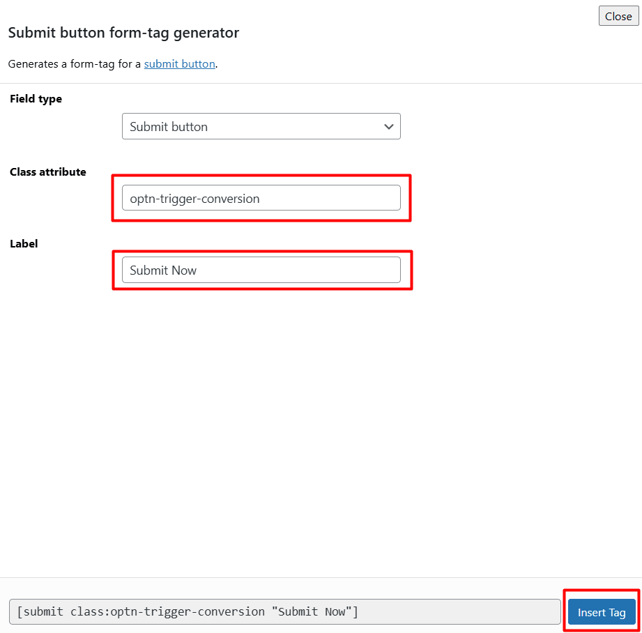 Configure the Contact Form 7 Submit Tag