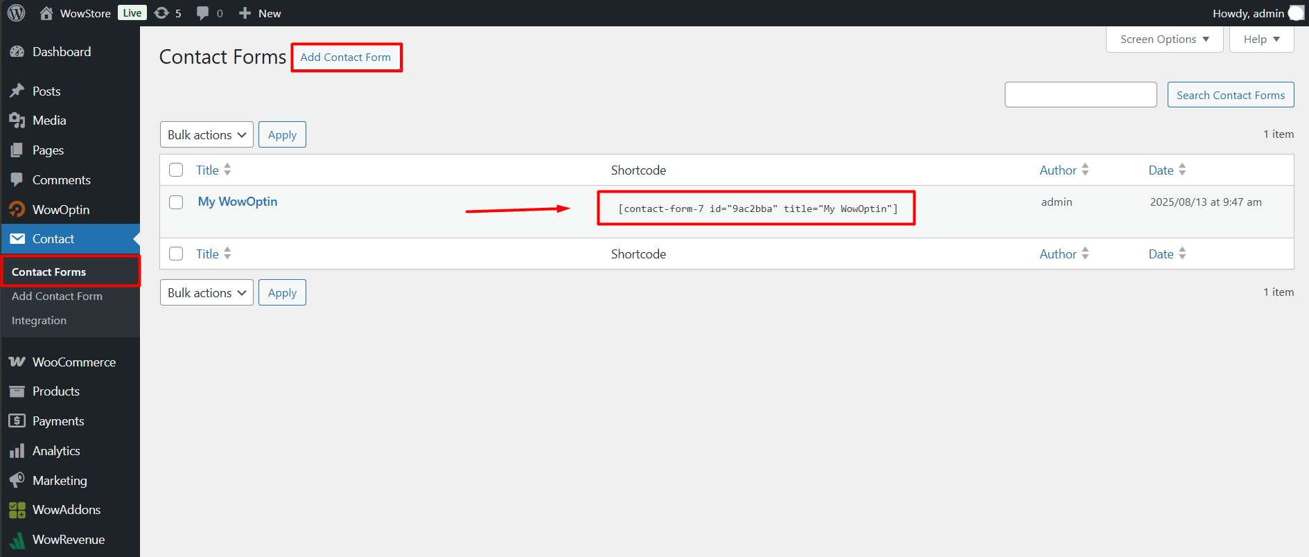 Coping Contact Form 7 Shortcode