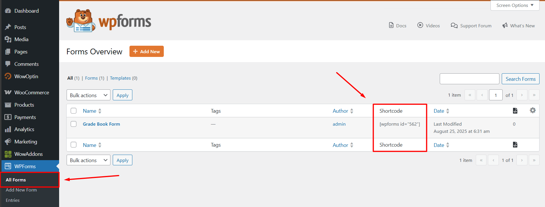 Coping shortcode form WPForms