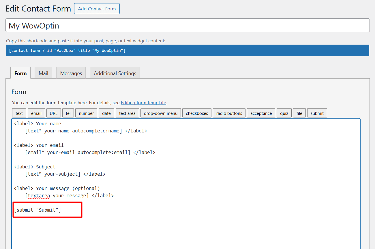Finding Submit Tag from the contact friom 7
