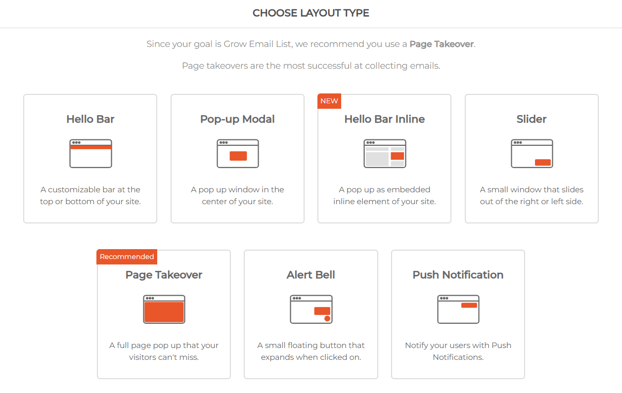 HelloBar Layout Selections