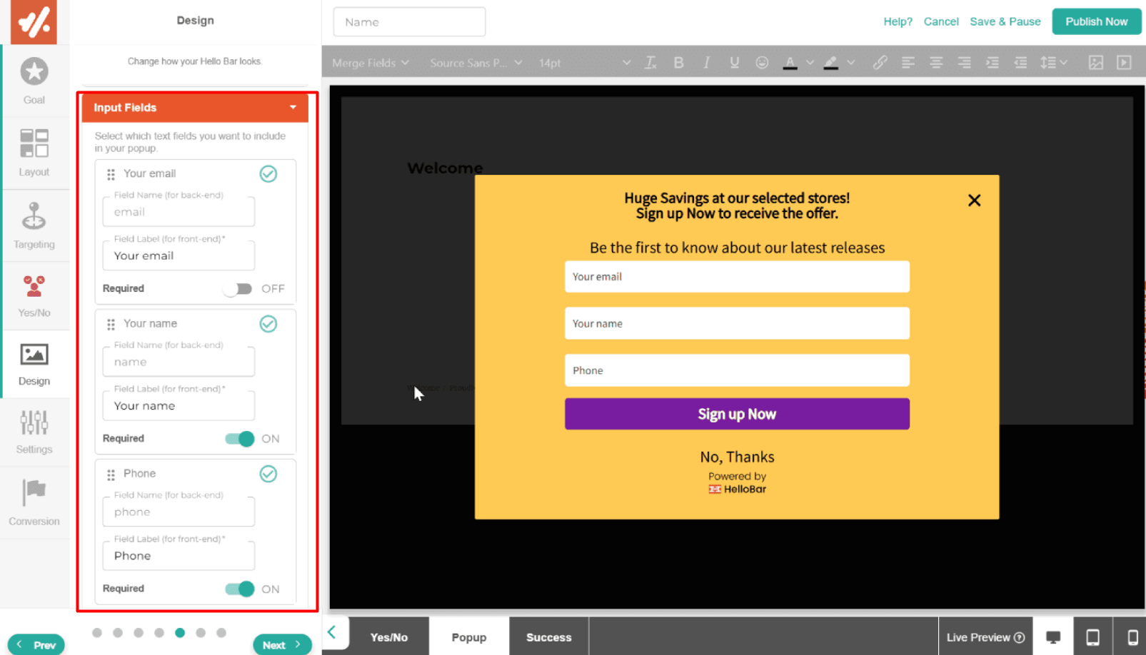 HelloBar Rigit Editor