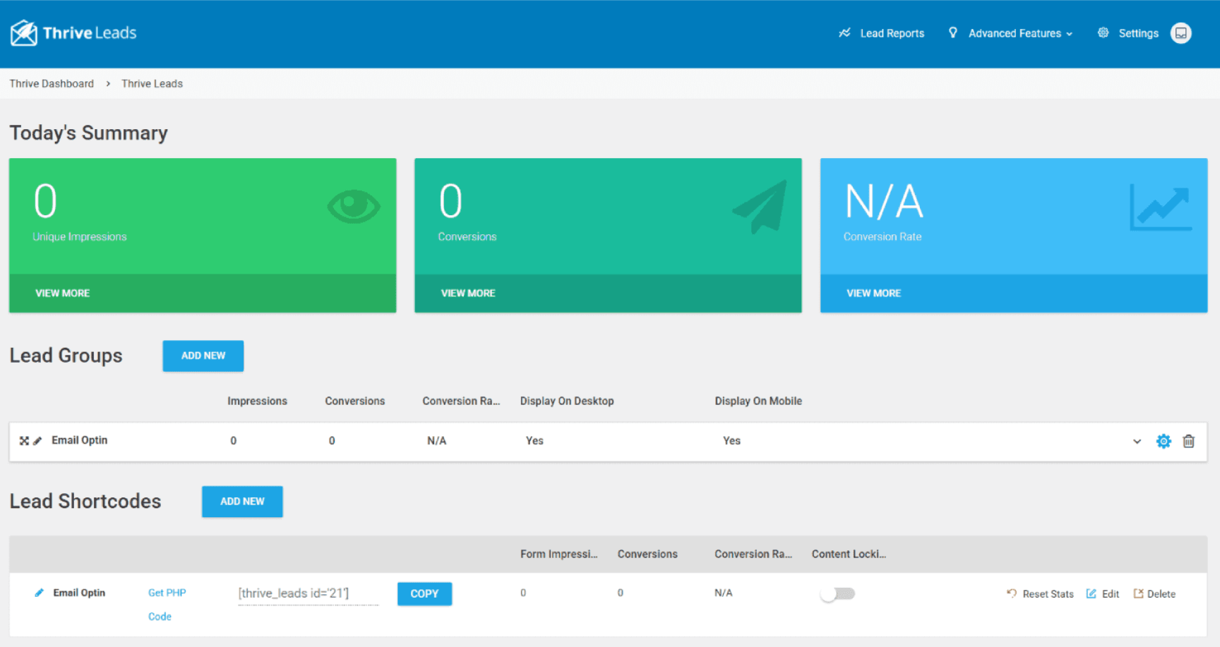 Thrive Leads Dashboard